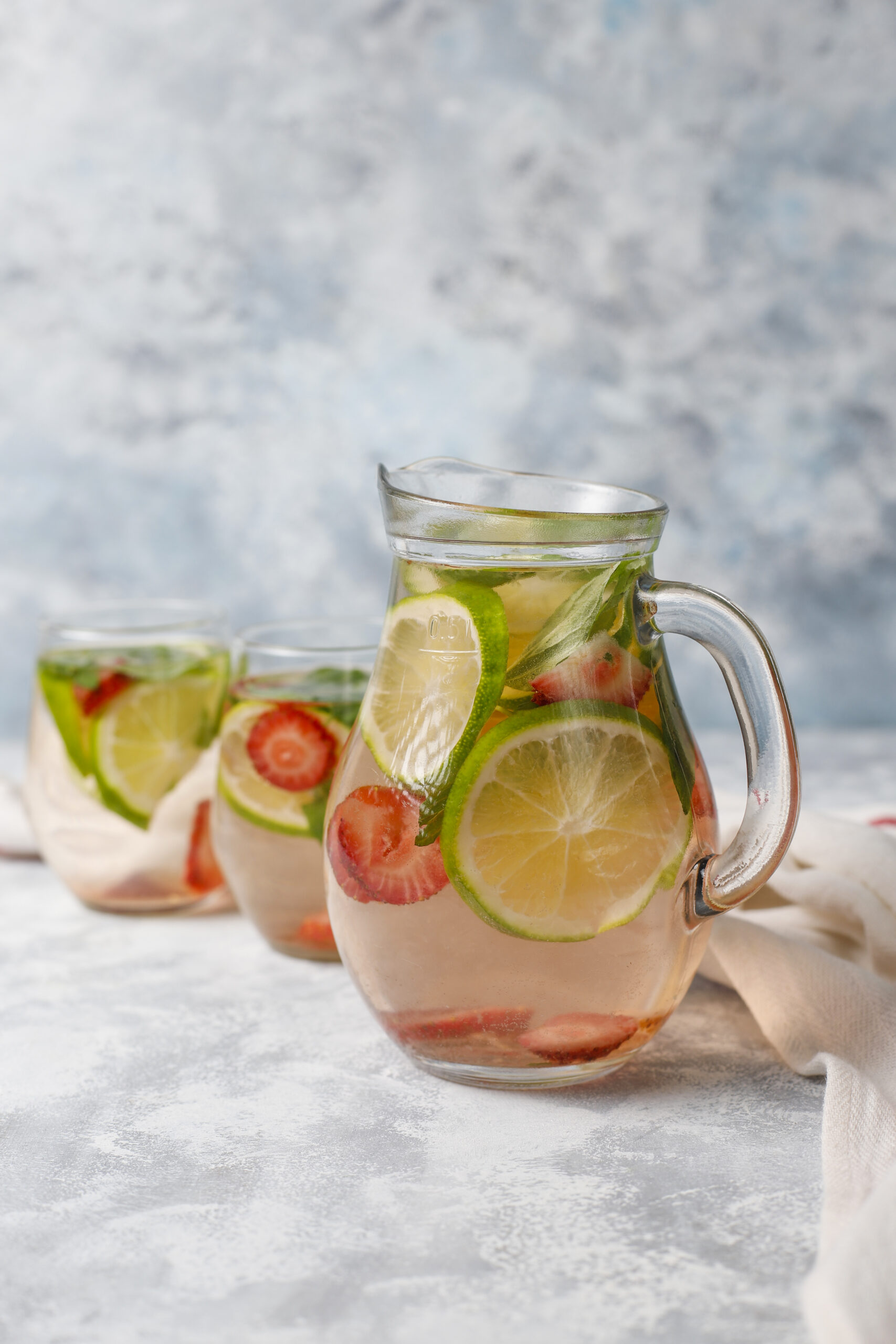 Lime, mint, strawberry flavoured water. Nutrition workshop
